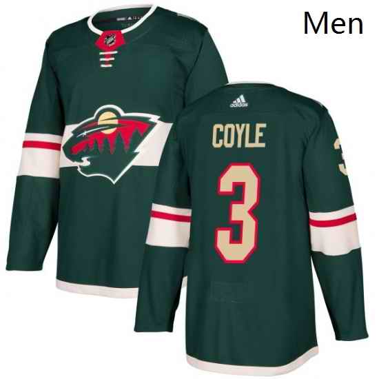 Mens Adidas Minnesota Wild 3 Charlie Coyle Authentic Green Home NHL Jersey